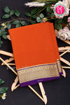 Pure Mysore Crepe Silk Saree-Brickred And Purple-PA28962