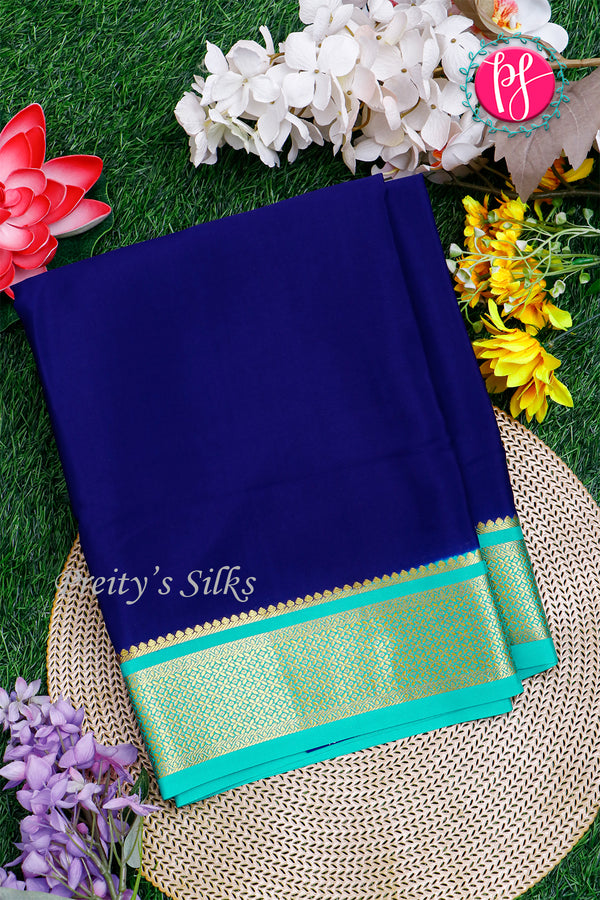 Pure Mysore Crepe Silk Saree-Navyblue And Seablue-PA28744
