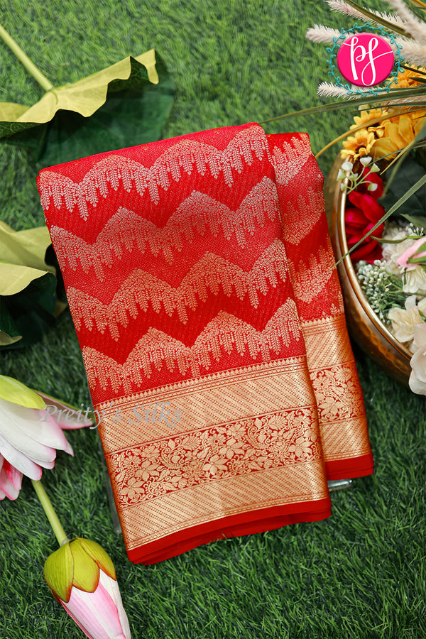 Pure Brocade Kanchipuram Silk Saree-Red-PA27188