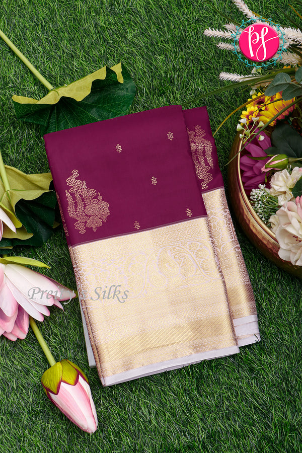 Pure Kanchipuram Silk Saree-Dark Burgandy And Palelavender -PA23542