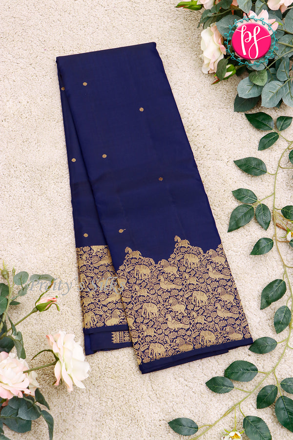 Pure Kanchipuram Silk Saree-Navyblue-PA2726753
