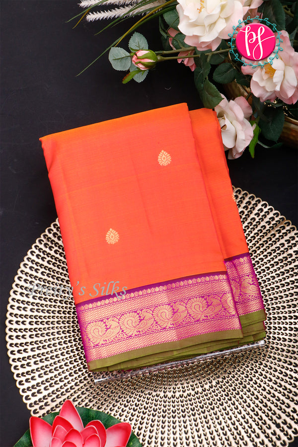 Pure Kanchipuram Silk Saree-Orange-PA27118