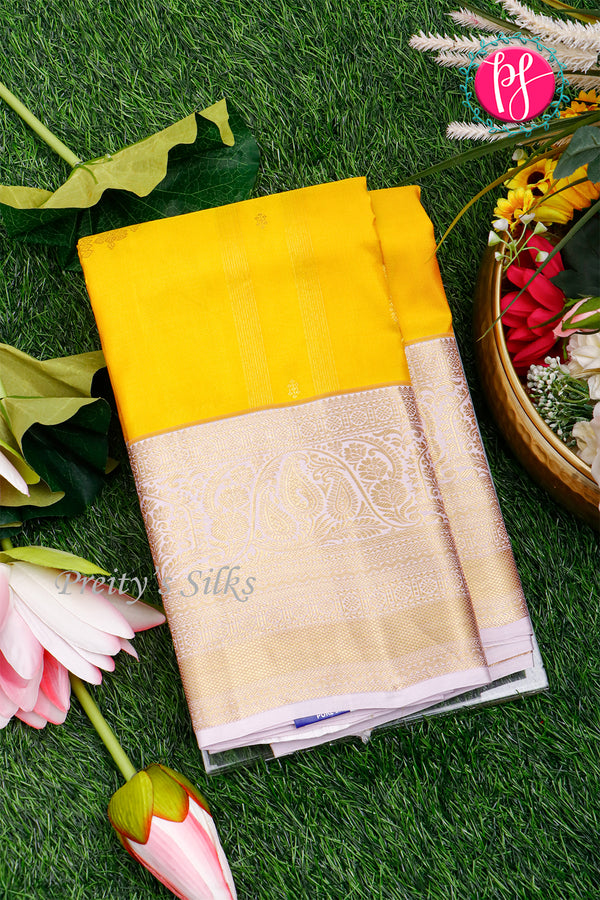 Pure Kanchipuram Silk Saree-Leamomyellow And Lightpink-PA23542