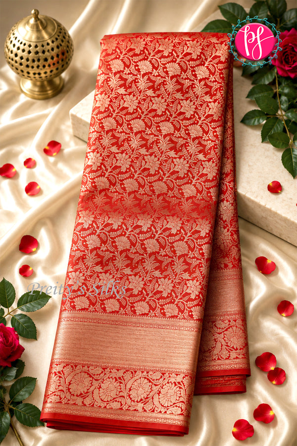 Pure Brocade Kanchipuram Silk Saree-Red-PA24536