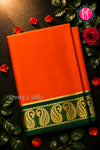 Pure Mysore Crepe Silk Saree -Orange And Bottlegreen-PA47159