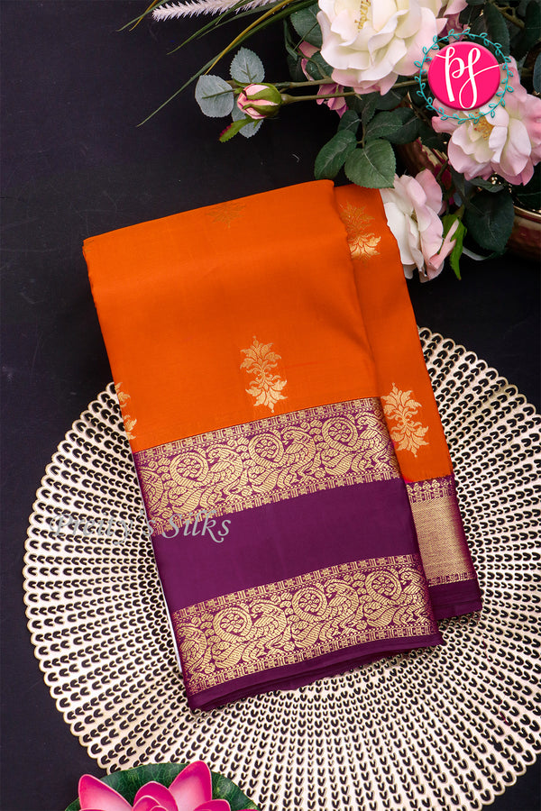 Half Pure Kanchipuram Silk Saree-Rustorange And Deep wine-PA25919
