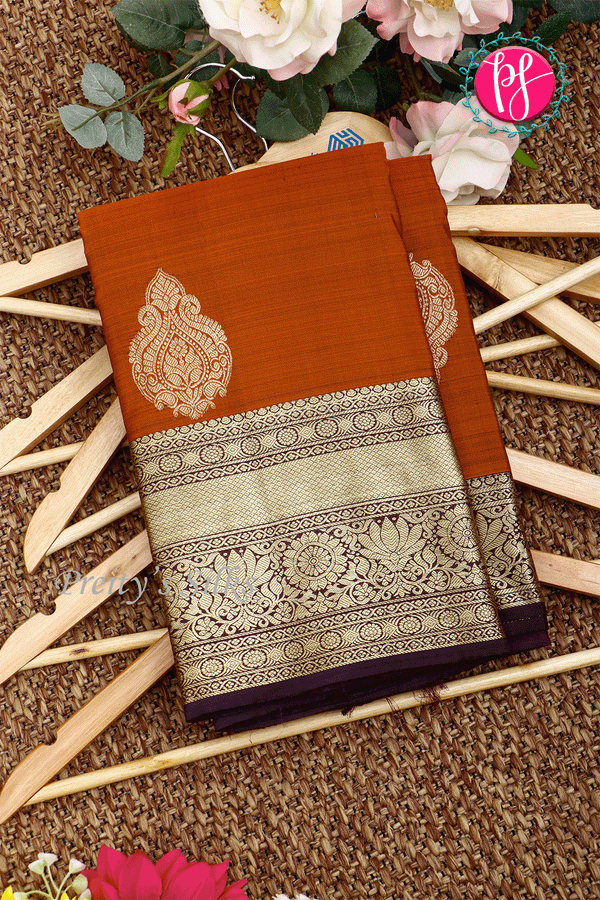 Pure Kanchipuram Silk Saree-Rustorange-PA39422