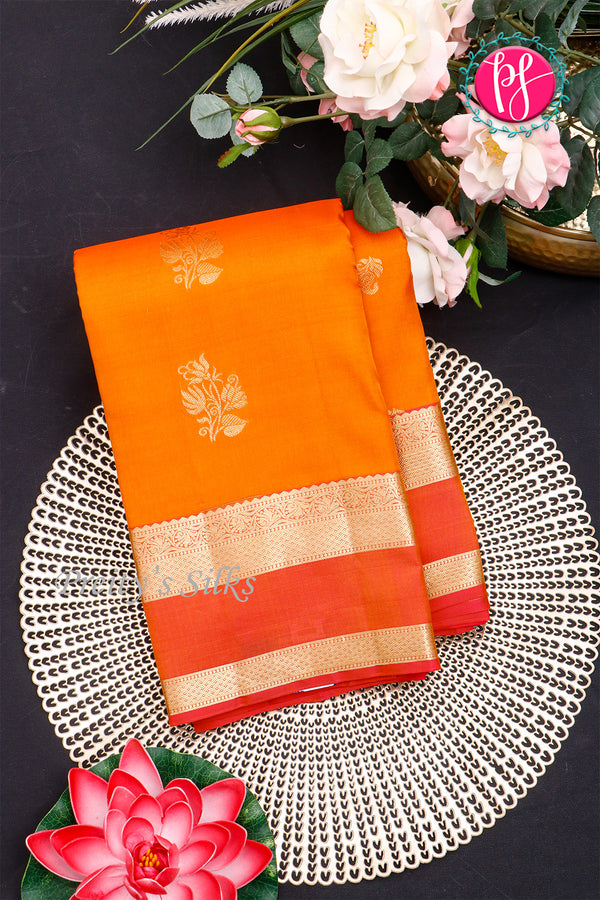 Half Pure Kanchipuram Silk Saree-Orange And Lightpink-PA35211