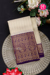 Half Pure Kanchipuram Silk Saree-White And Purple-PA25826