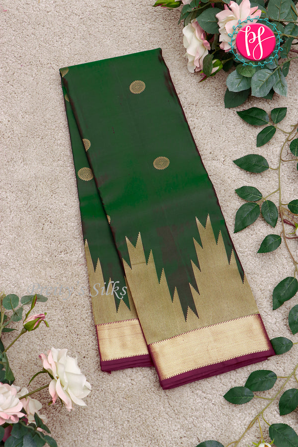 Pure Kanchipuram Silk Saree-Green And Mejentapink-PA27247