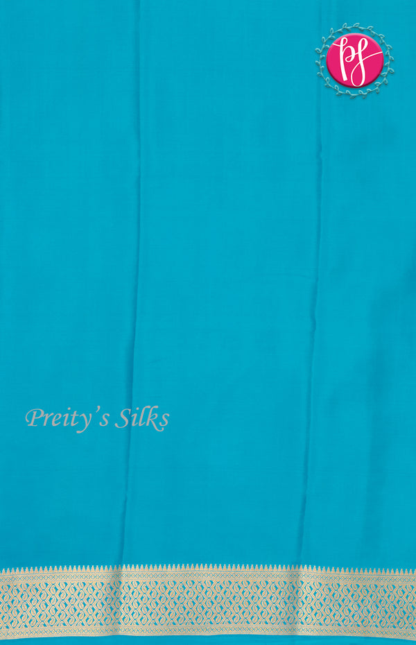 Pure Mysore Crepe Silk saree-Half And Half Pattern-Royalblue And Lightblue-PF60730