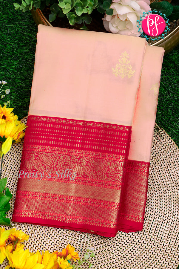 Pure Kanchipuram Silk Saree-Peach And Richmejentapink-PA23514