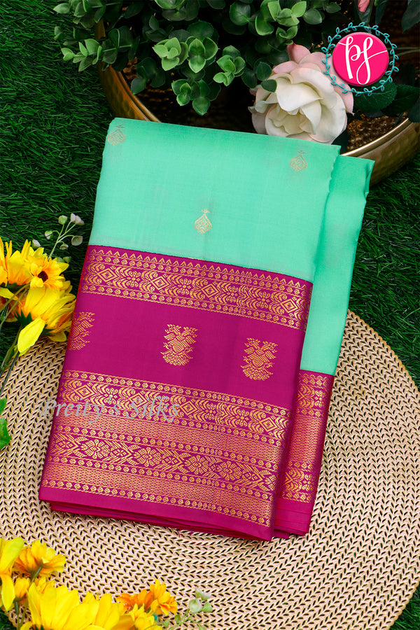 Pure Kanchipuram Silk Saree-Pistagreen And Mejenapink-PA23514