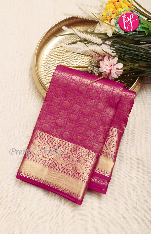 Pure KanchipuramBrocadeSilk Saree - Mejenta pink-PF58657