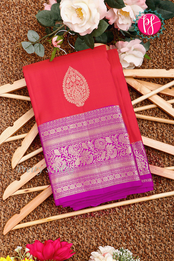 Pure Dual Shade Kanchipuram Silk Saree-Raspberry pink And LightPurple-PA39422