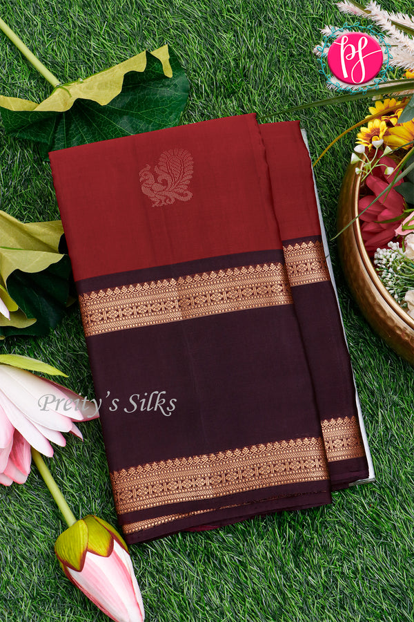 Pure Kanchipuram Silk Saree-Dark Rust And Deep Plum -PA17552
