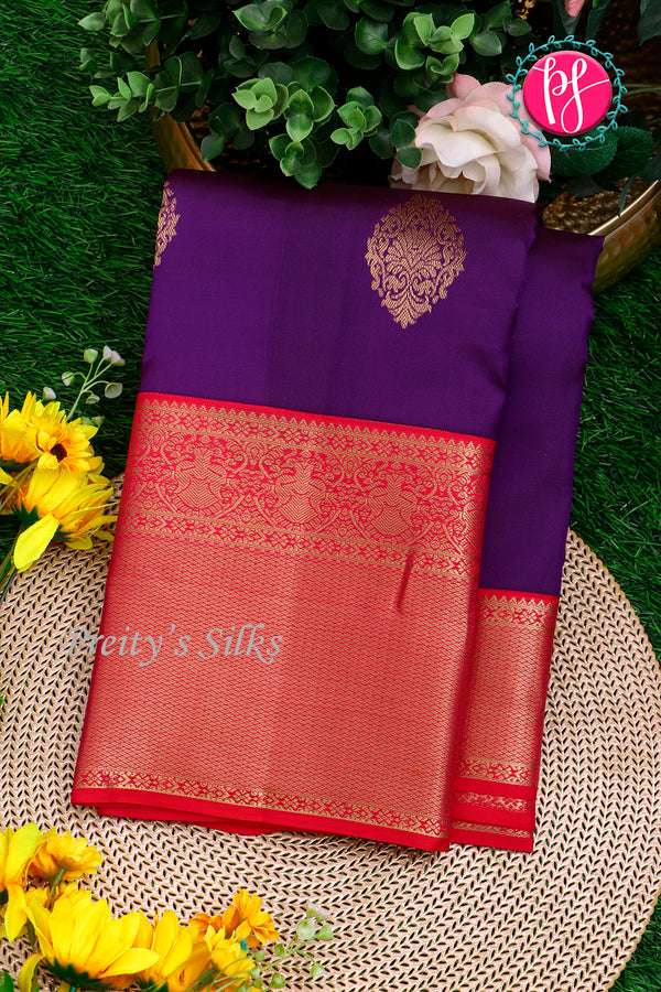 Pure Kanchipuram Silk Saree-Purple And Red-PA23514