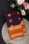 Half Pure Kanchipuram Silk Saree-Dark Plum And Rustorange-PA35211