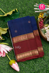 Pure Kanchipuram Silk Saree-Blue And Marron-PA17552