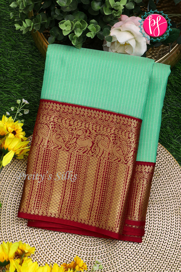 Pure Kanchipuram Silk Saree-Pistagreen And Marron-PA23597