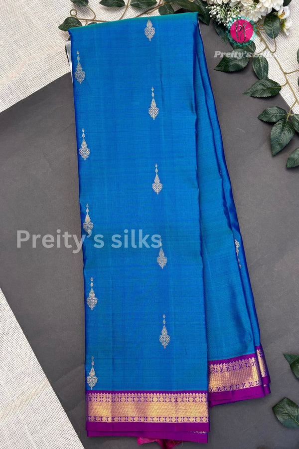 Pure Kanchipuram Silk Saree-Blue-PA50656