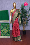 Semi Ikkat Pochampally silk saree-Red And BottleGreen-PA03525