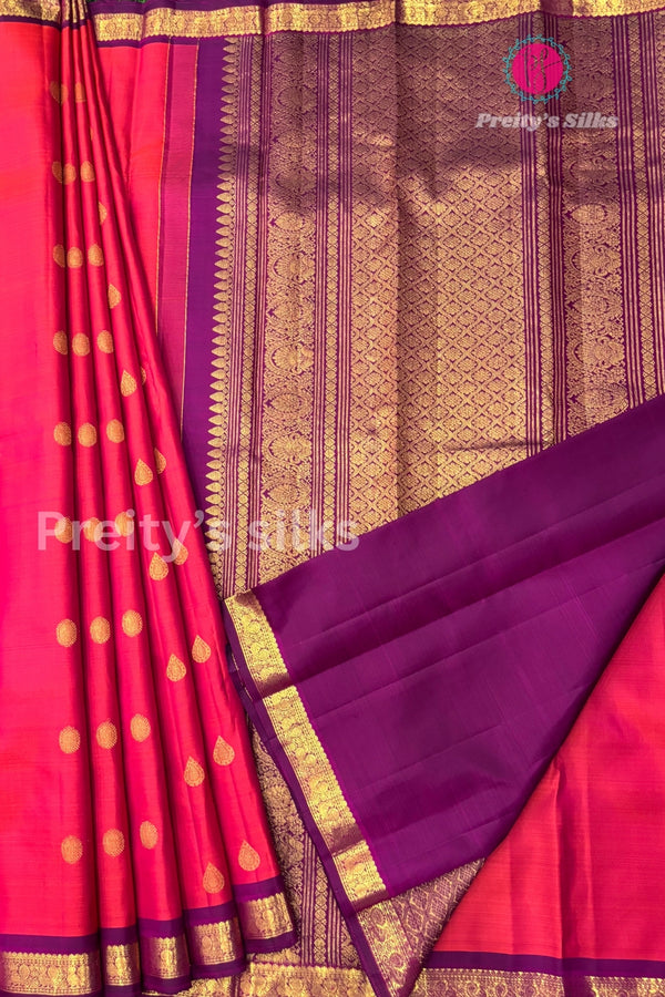 Pure Kanchipuram Silk Saree-Dual shade Red And Wine-PA50656