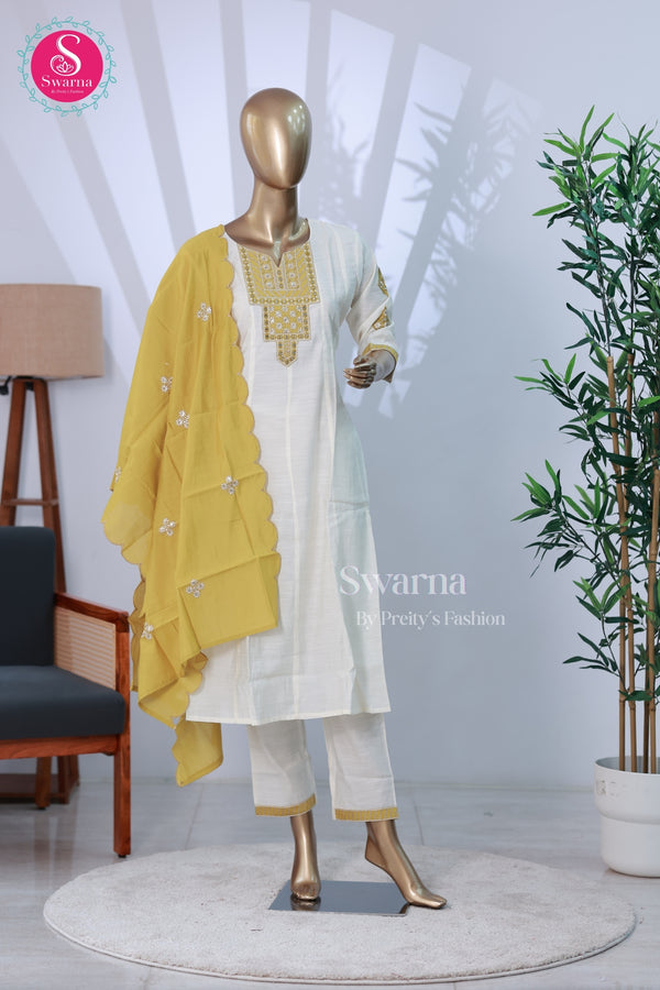 Off white Embroidered Kurta Set with Dupatta-SWRM686
