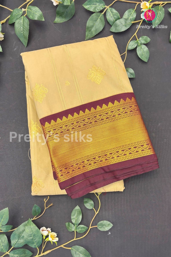 Semi Kanchipuram Silk Saree -Creme with Deepmarron -PA39339