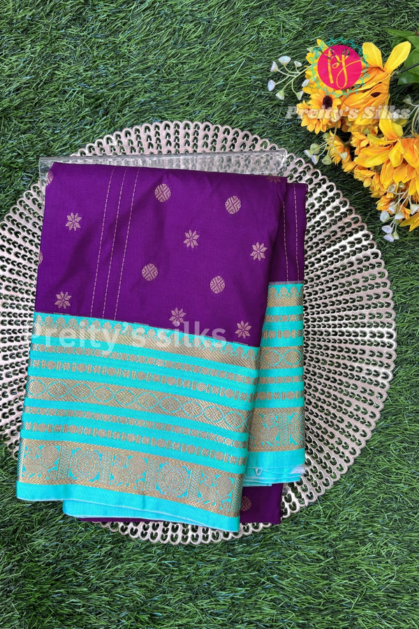 Semi Kanchipuram Silk Saree -Purple with Skyblue-PA39339