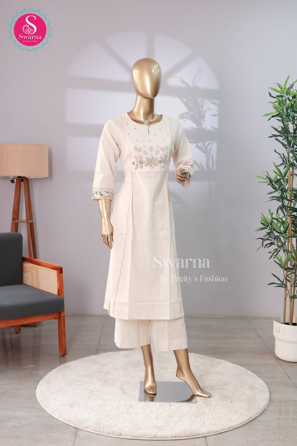 Off-white with golden and floral embroidery-SWRM118