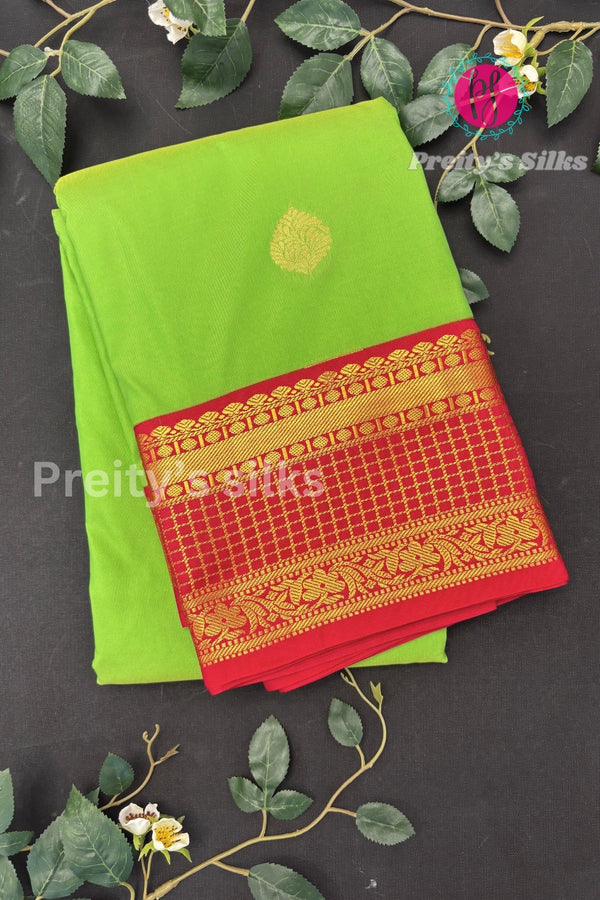 Semi Kanchipuram Silk Saree -Parrotgreen with Red-PA39339