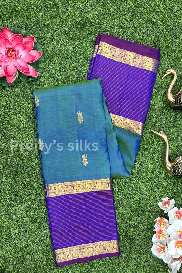 Pure Kanchipuram Silk Saree-Blue And Purple-PA51194