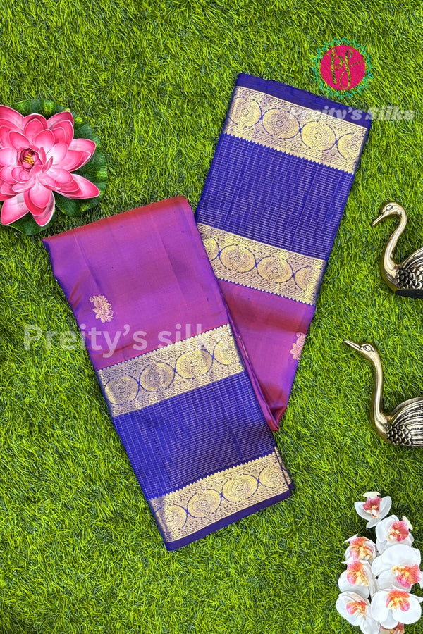 Pure Kanchipuram Silk Saree-Dualshade Purple And Blue-PA51194