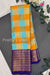 Pure handloom Kanchipuram Silk Saree-Seablue yellow Checks And Blue-PA50619