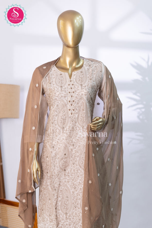 Sand Elegance Beige with Taupe Mul Chanderi Suit Set-SWRM304