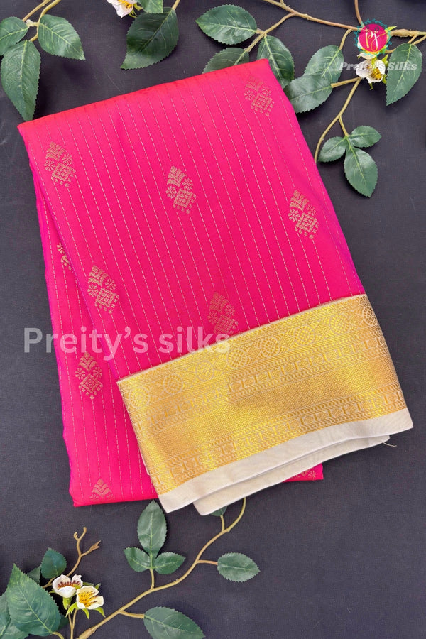 Semi Kanchipuram Silk Saree -Pink with halfwhite-PA39339