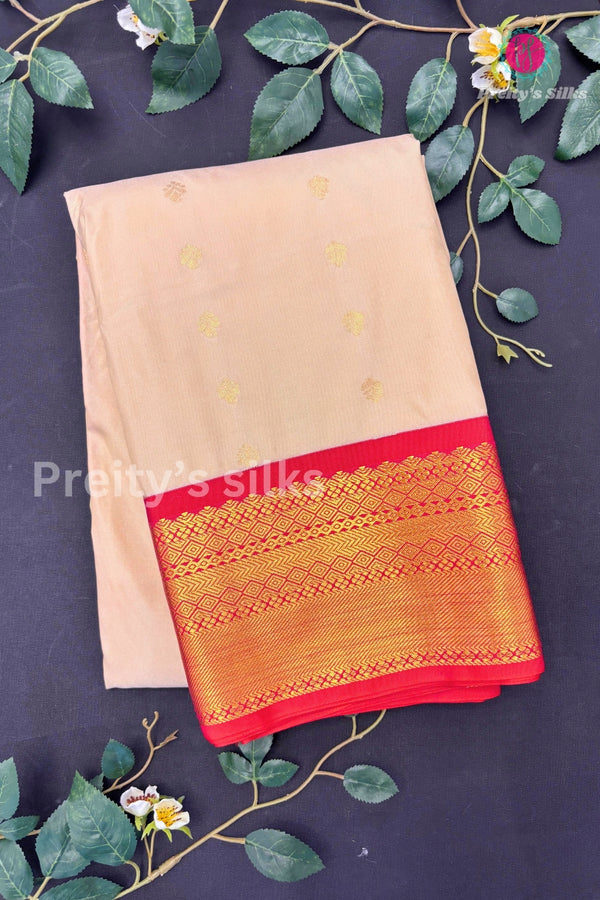 Semi Kanchipuram Silk Saree -Halfwhite with Deepmarron -PA39339