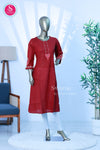 A graceful cotton top in a rich maroon shade with elegant printed detailing - SWRM069