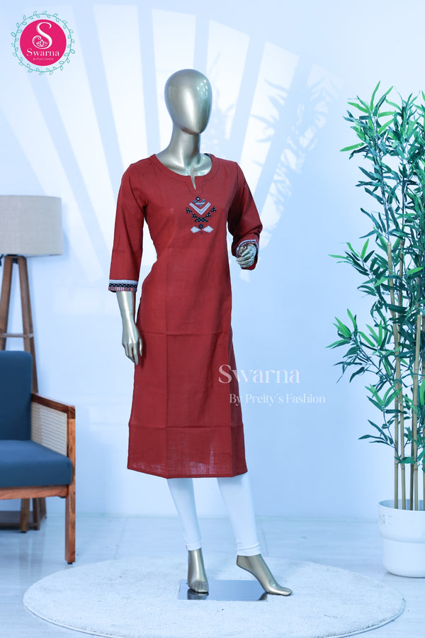 Elegant rust red cotton top-SWRM083
