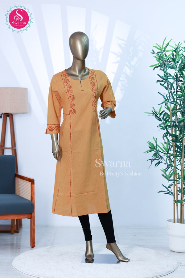 Light Mustard Yellow Cotton Embroidered Top-SWRM050