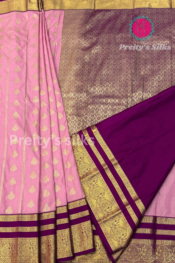 Semi Kanchipuram Silk Saree -Rosepink with Wine-PA39339