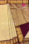 Semi Kanchipuram Silk Saree -Creme with Deepmarron -PA39339