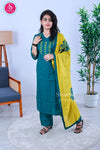 Emerald Glow Emerald Green with Mustard Yellow Viscose Rayon Suit Set-SWRM311