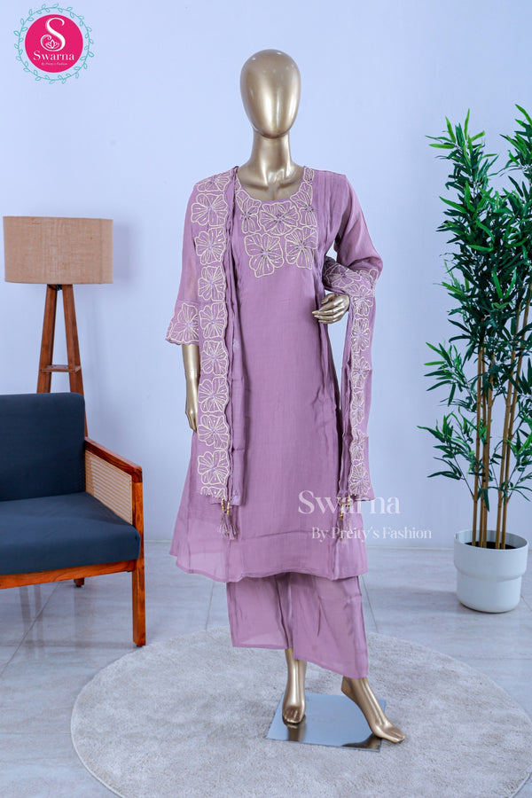 Lavender Bloom Chanderi Cotton Blend Suit Set-SWBL215