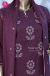 Plum Purple Floral Embroidered 3-Piece Kurta Set-SWRM153
