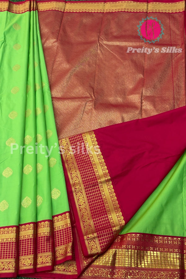 Semi Kanchipuram Silk Saree -Parrotgreen with Red-PA39339