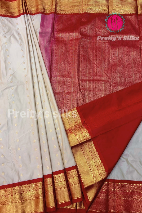Semi Kanchipuram Silk Saree -Halfwhite with Deepmarron -PA39339