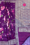 Tussar Silk Saree with Floral Print-PF58917