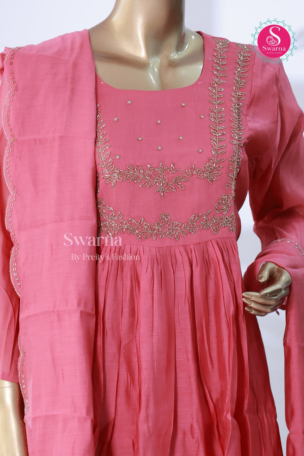 Pink Mul Chanderi Anarkali Suit-SWRM707